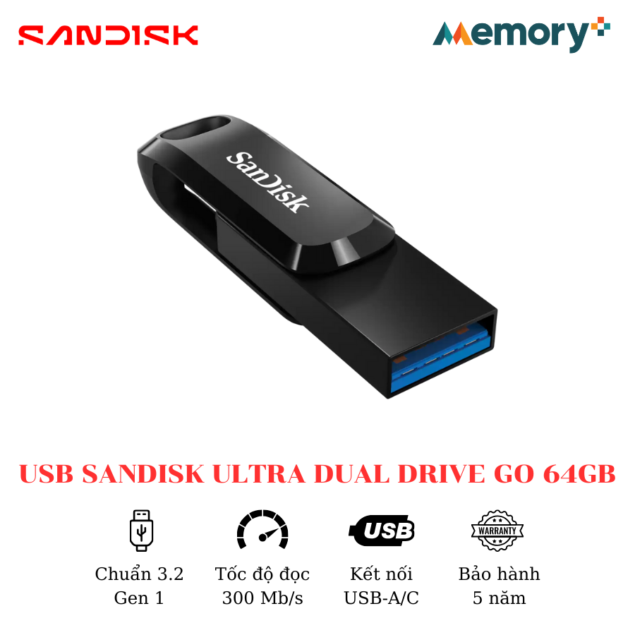 USB SanDisk Ultra Dual Drive Go 64GB - Ảnh 3